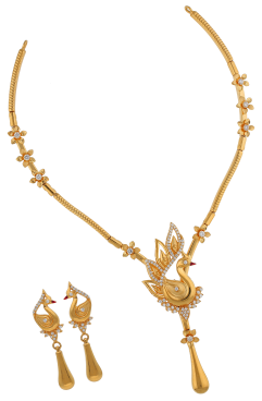Lightweight gold peacock necklace with matching drop earrings